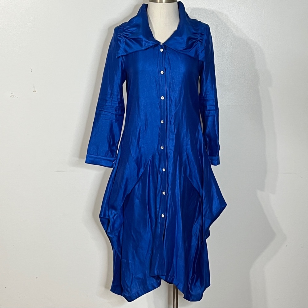 Serafina Premium Apparel Metallic Blue Duster Dress